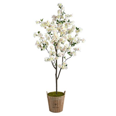Nearly Natural 6-ft Cherry Blossom Artificial Tree in Farmhouse Planter