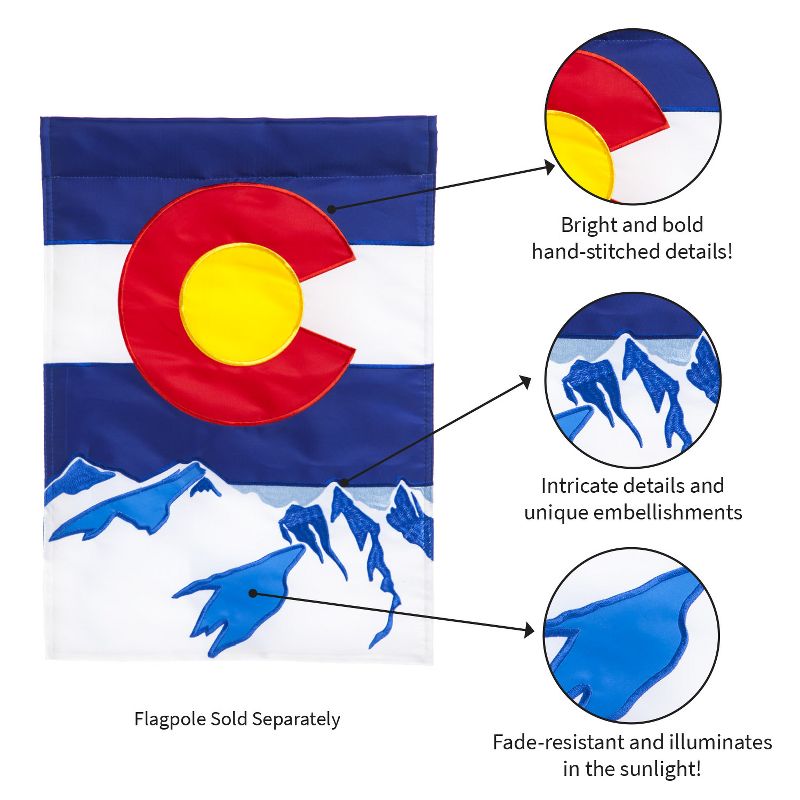 Evergreen Flag Colorado State Garden Applique Flag 12.5 x 18 Inches Indoor Outdoor Decor, 6 of 8