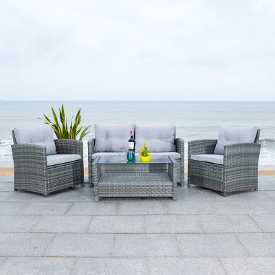 Vellor Gray Wicker 4-Piece Outdoor Patio Set with Cushions