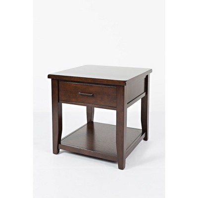 Classic Brown Square Wood End Table with Storage