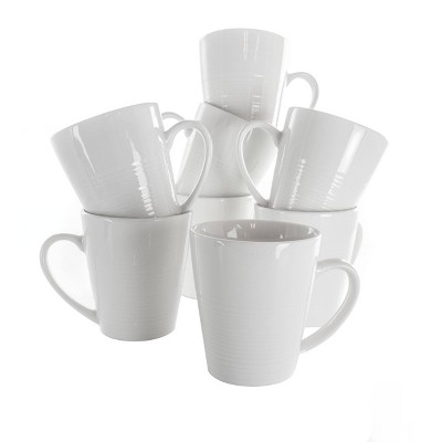 12oz 8pc Porcelain Amie Mug Set White - Elama