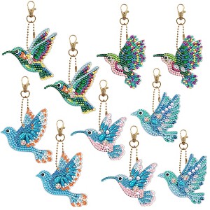 10pcs DIY 5D Colorful Hummingbird Art Key Rings Full Drill Double Sided Art Key Chain Set for Backpack Shoulder Bag Decoration - 1 of 4