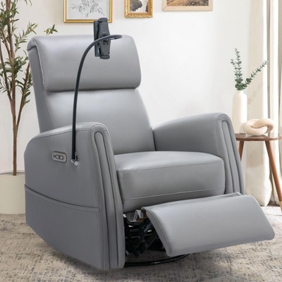 Power Recliner Chair Swivel Glider Rocker for Nursery, Upholstered Rocking Reclining Single Sofa with 2 Device Holders-Grey