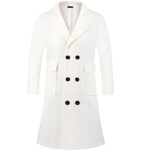 Lars Amadeus Men's Notched Collar Double Breasted Long Winter Coat - 1 of 4