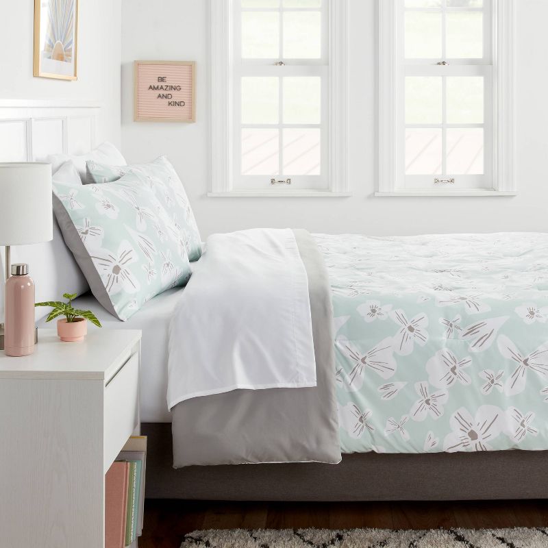 Floral Print Microfiber Reversible Comforter & Sheet Set Mint Green - Room Essentials™, 2 of 9