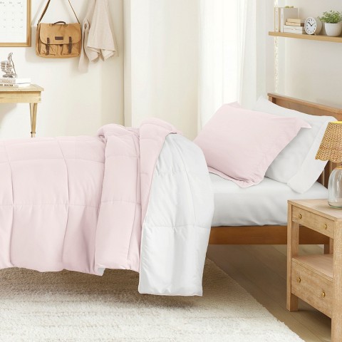 Becky Cameron Dorm Room College Essentials Bedding Bundle with Reversible Comforter, Mattress Pad & Pillows, Twin XL - Becky Cameron - Blush