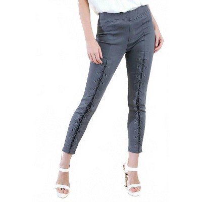 Women's High Waist Leggings With Lace Up Details - umgee