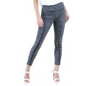 Women's High Waist Leggings With Lace Up Details - umgee - 1 of 4
