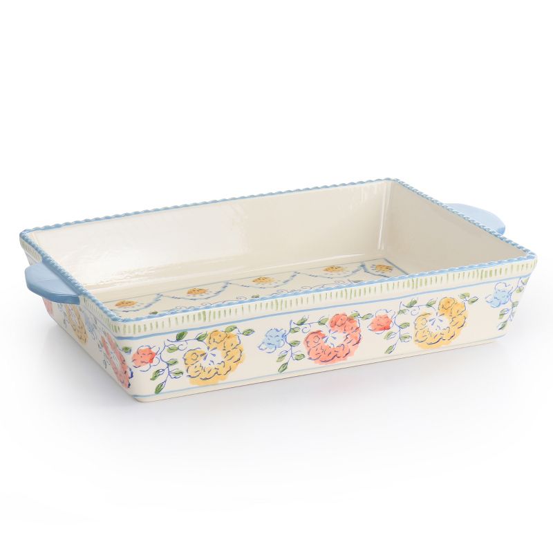 Gibson Elite Anaya 2 Piece Rectangle Stoneware Bakeware Set with Hand Painted Designs, 5 of 7