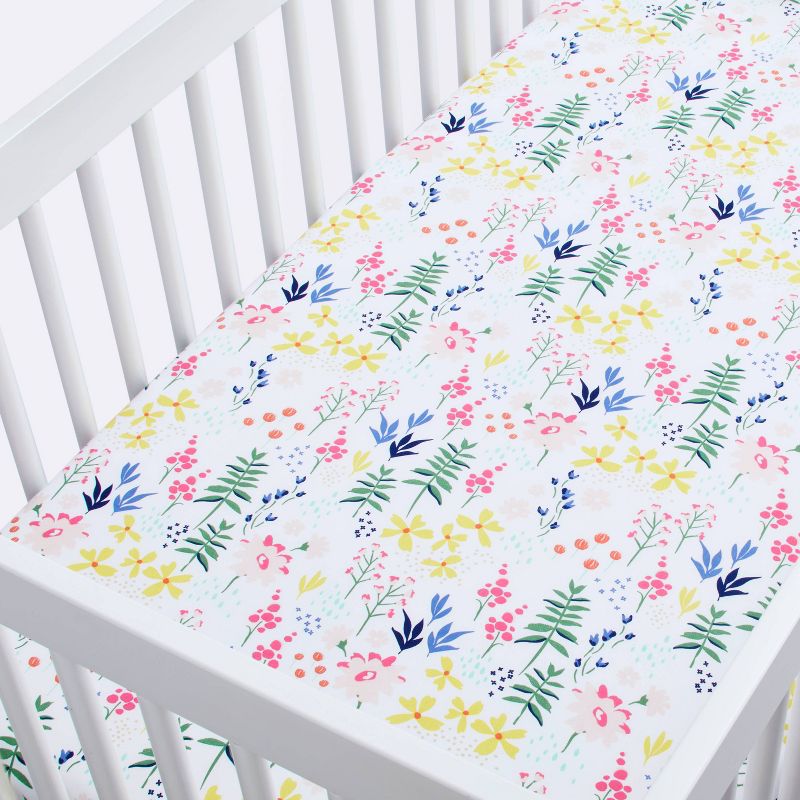 Fitted Crib Sheet Wildflower - Cloud Island&#8482; White Floral, 4 of 7