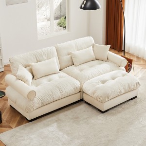 93.7" Velvet Modular L-Shaped Sectional Sofa with Bolstered Armrests and Ottoman for Small Living Room - 1 of 4