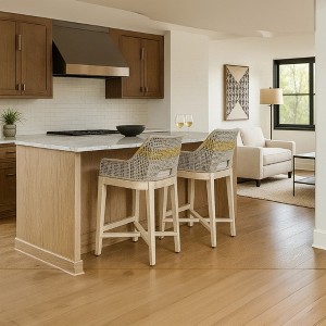 Royal Hampton 30 Inch Set of 2 Barstool Chairs | Handcrafted Mango Wood | Cotton Rope Weaving | Beige Cushion - 1 of 4