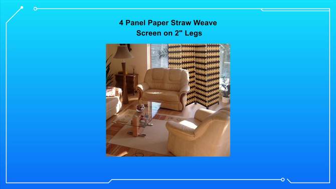4 Panel Paper Straw Weave Screen on 2" Legs - Ore International, 2 of 9, play video