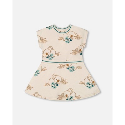 Deux par Deux Girl Printed French Terry Dress Off-White and Koala