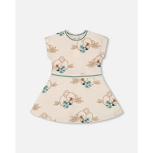 Deux par Deux Girl Printed French Terry Dress Off-White and Koala - 1 of 4