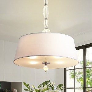 Rennnsan Sophia 4-Light Modern Farmhouse Chrome Drum Pendant Light with White Fabric Shade and Sandblasted Panel Glass - 1 of 4