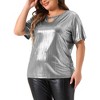 Agnes Orinda Women's Plus Size Keyhole Metallic Round Neck Short Sleeve Party Blouses - 2 of 4