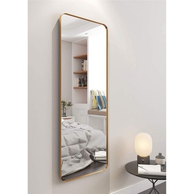 ANDY STAR Modern Decorative 18 x 48 Inch Rectangular Wall Mounted or Floor Full Body Length Mirror with Stainless Steel Metal Frame, Brushed Gold