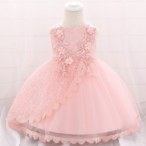 MyKids-Usa Baby Girl Floral Embroidered Pattern Full Moon Christening Sequins Tutu Dress - 1 of 4