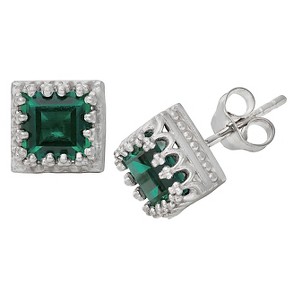 2 4/7 TCW Tiara Sterling Silver Princess-cut Emerald Crown Earrings, Women