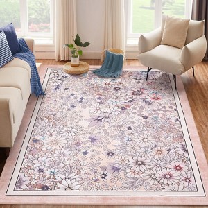 Floral Area Rugs Machine Washable Rugs for Bedroom Non Slip Farmhouse Flower Rustic Rugs for Living Room - 1 of 4