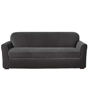 Stretch Pinstripe Sofa Slipcover Black - Sure Fit