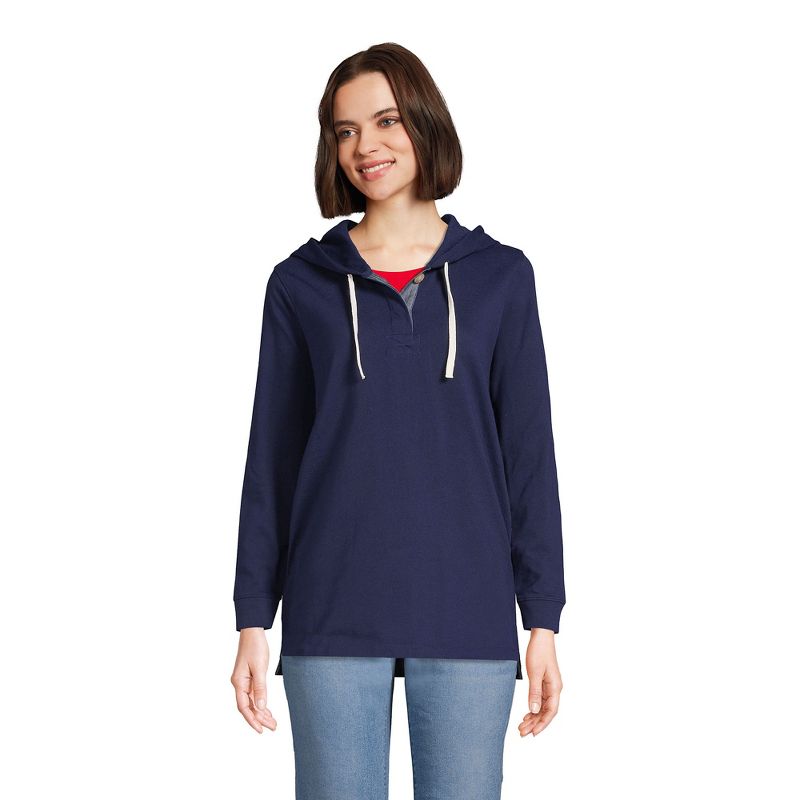 Lands' End Women's Long Sleeve Heavyweight Jersey Button Front Hoodie Tunic, 1 of 3