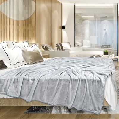 Light Grey Luxury Fleece Throw Blanket for Sofa Couch
