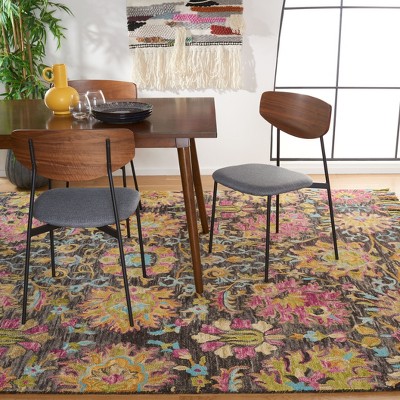 Handmade Tufted Floral Wool Blend 8' x 10' Area Rug in Charcoal/Multi