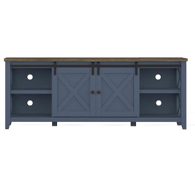 Farmhouse 2-Barn Door TV Stand for TVs up to 65", Entertainment Center TV Console Blue