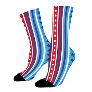 Red White And Blue Stripes With Stars Women Printed Crew Socks Funny Funky Socks Soft Polyester Novelty Gifts for Artists Men - 1 of 1