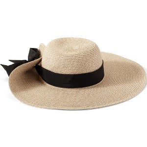 Lands' End Facesaver Wide Brim Straw Hat with Scarf - Small
