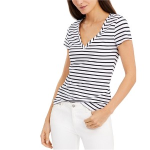 I.N.C International Concepts Womens Striped Basic T-Shirt, White, X-Small - 1 of 1
