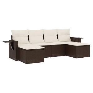vidaXL 6 Piece Patio Sofa Set with Cushions Poly Rattan - Brown and Cream - 1 of 4