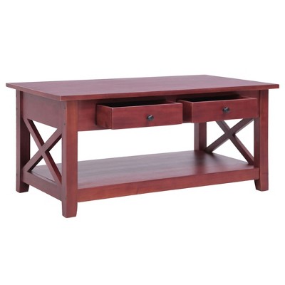 Classic Brown Solid Mahogany Wood Coffee Table with Storage