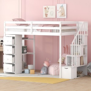 Twin Size Loft Bed with Storage Drawers and Stairs - 1 of 4