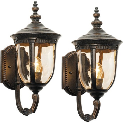 John Timberland Bellagio Rustic Vintage Outdoor Wall Light Fixtures Set of 2 Veranda Bronze Metal 16 1/2" Champagne Glass for Post Exterior - image 1 of 4