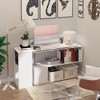 Vynxaria 55" 360¡ã Rotating L-Shaped Corner Desk White Modern Workstation with 3-Tier Storage Shelves Bookshelf - 2 of 4