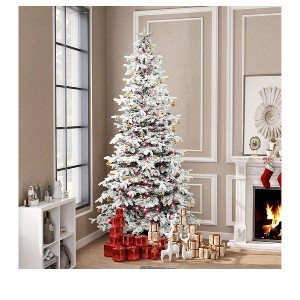 9ft Prelit Mountain Pine Flocked Christmas Tree Flocked Christmas Tree 1818 Branch Tips 820 Lights 80 Pine Cones - 1 of 4