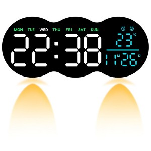 REGALWOVEN Digital Plastic Temperature Display Auto-Dimming Large Wall Clock 11 x 4.5 Inches - 1 of 4