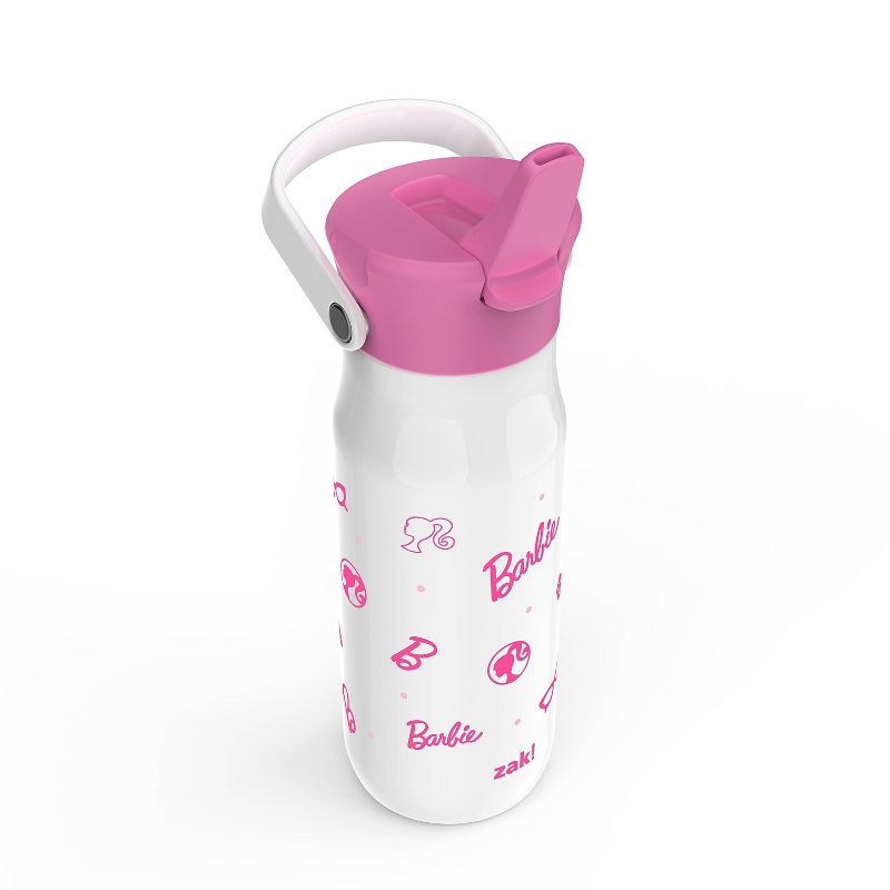Zak Designs 20 fl oz Stainless Steel Barbie Water Bottle with Straw Pink/White, 5 of 12