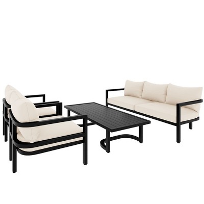 YOOCOZZ Outdoor Weatherproof Curved Steel Multi-Seat Sofa Set with Coffee Table