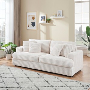 Modern 88.6" Corduroy Deep Seat Sofa Bed with 4 Throw Pillows, Comfy 3-Seater Reclining Couch for Living Room or Small Spaces-The Pop Home - 1 of 4