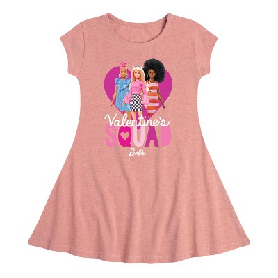 Girls' - Barbie - Valentine's Squad Fit & Flair Cap Sleeve Graphic Dress