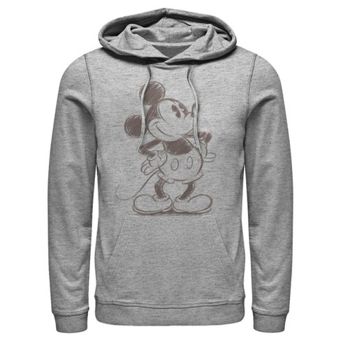 Men's Mickey & Friends Retro Mickey Mouse Sketch Pull Over Hoodie -  Athletic Heather - 2X Large