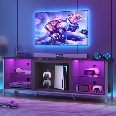 Bestier TV Stand for 75‘’TVs, Led Gaming Entertainment Center for PS5, Console With Led Lights & Adjustable Shelves, Cabinet for Living Room Bedroom