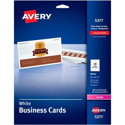 Avery Business Cards with Sure Feed Technology , 2 x 3-1/2 Inches,  Laser Printable, White, pk of 250