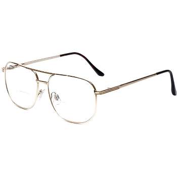 Clear Lens Glasses + Bifocal Reading Lens Vintage Square Spring Hinge Gold+1.50