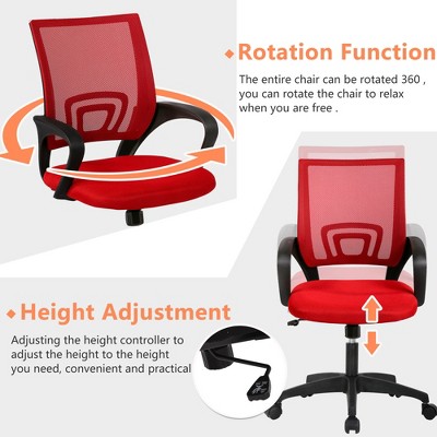 Red Mesh Swivel Task Office Chair with Adjustable Arms