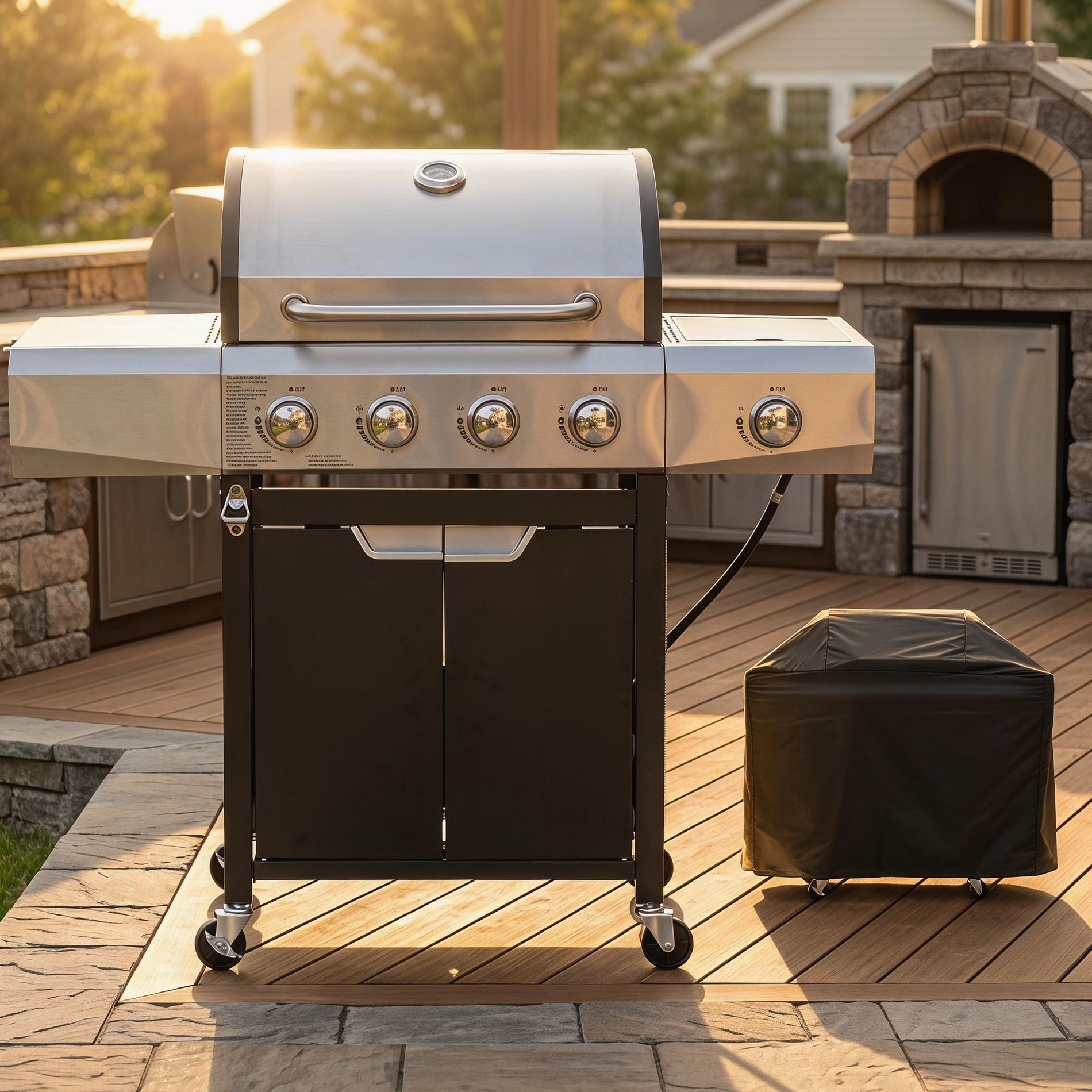 4-Burner Propane Gas Grill with Side Burner, 51000 BTU Stainless Steel BBQ for Outdoor Patio, Garden & Backyard, Black and Silver